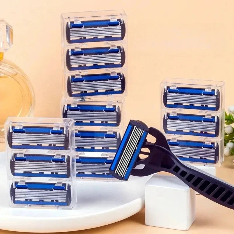1 Handle + 3 Blades/ Men Women Manual Safety Razor 6-Layer Stainless Steel Hair Removal Shaving Replaceable Shaver Head