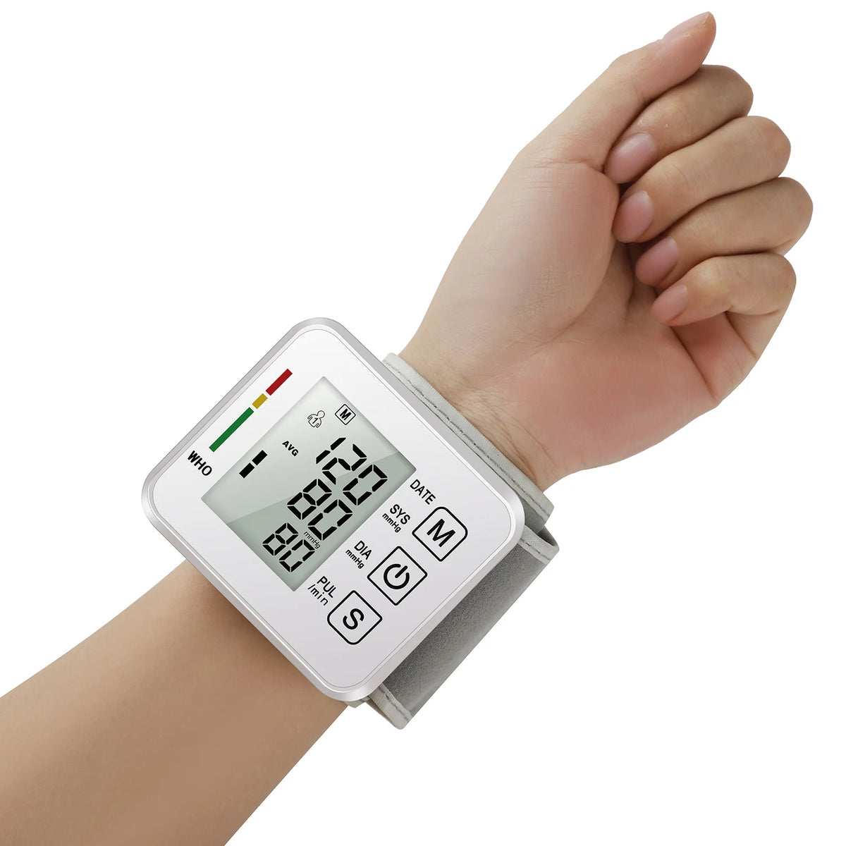 Portable Digital Wrist Blood Pressure Monitor - LCD Screen Heart Rate Pulse Meter Sphygmomanometer for Health Care