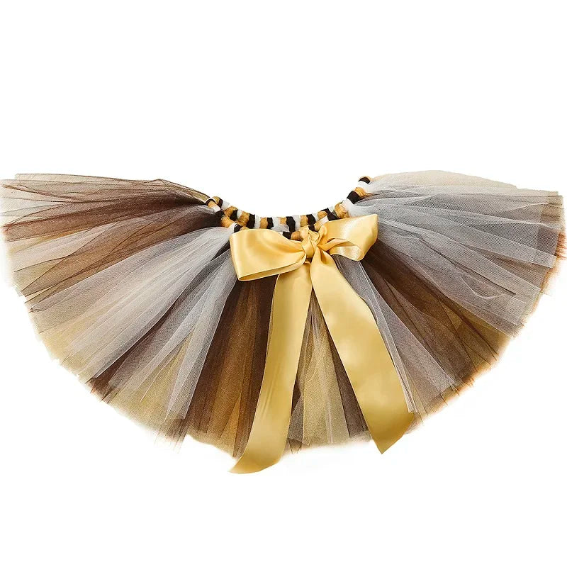 Girls Lion Tutu Skirt with Headband Fluffy Baby Girl Birthday Party Tutu Outfit Halloween Lion King Costume for Kids Tulle Skirt