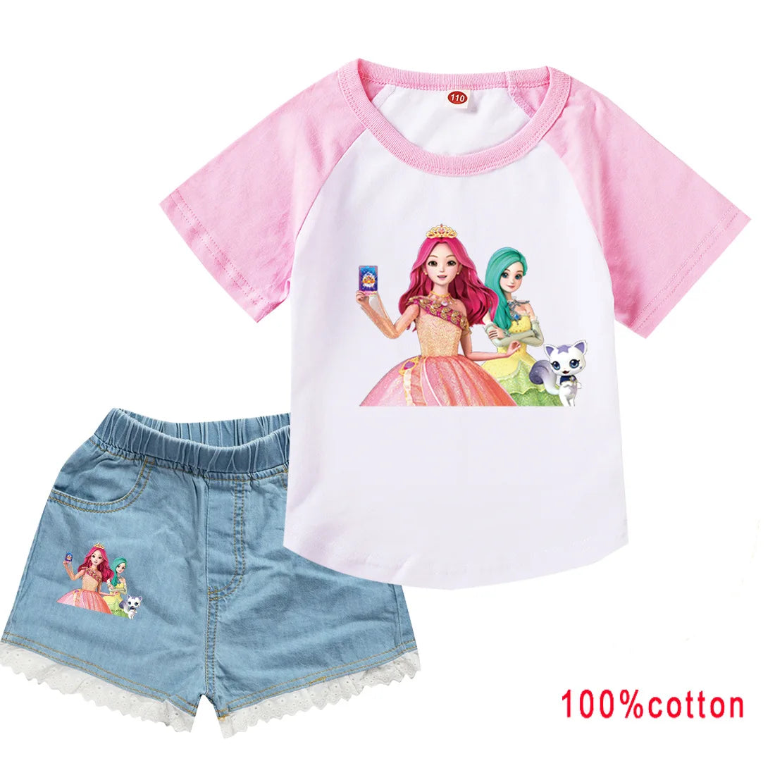 Anime Secret J-Jouju Clothes Kids Cartoon S-Secret Jouju T-shirt Denim Jeans 2pcs Sets Toddler Girls Outfits Children Tracksuits