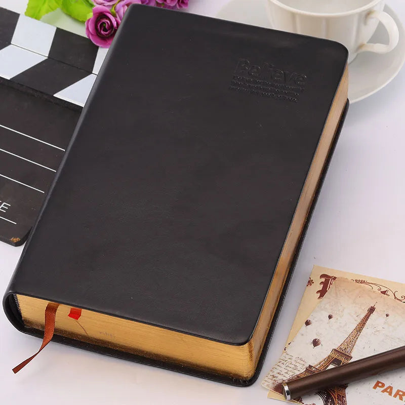 A6 Black Soft Leather Notebook with Gold Border Suitable for Taking Notes and Drawing Ultra-thick High-quality Lined Paper