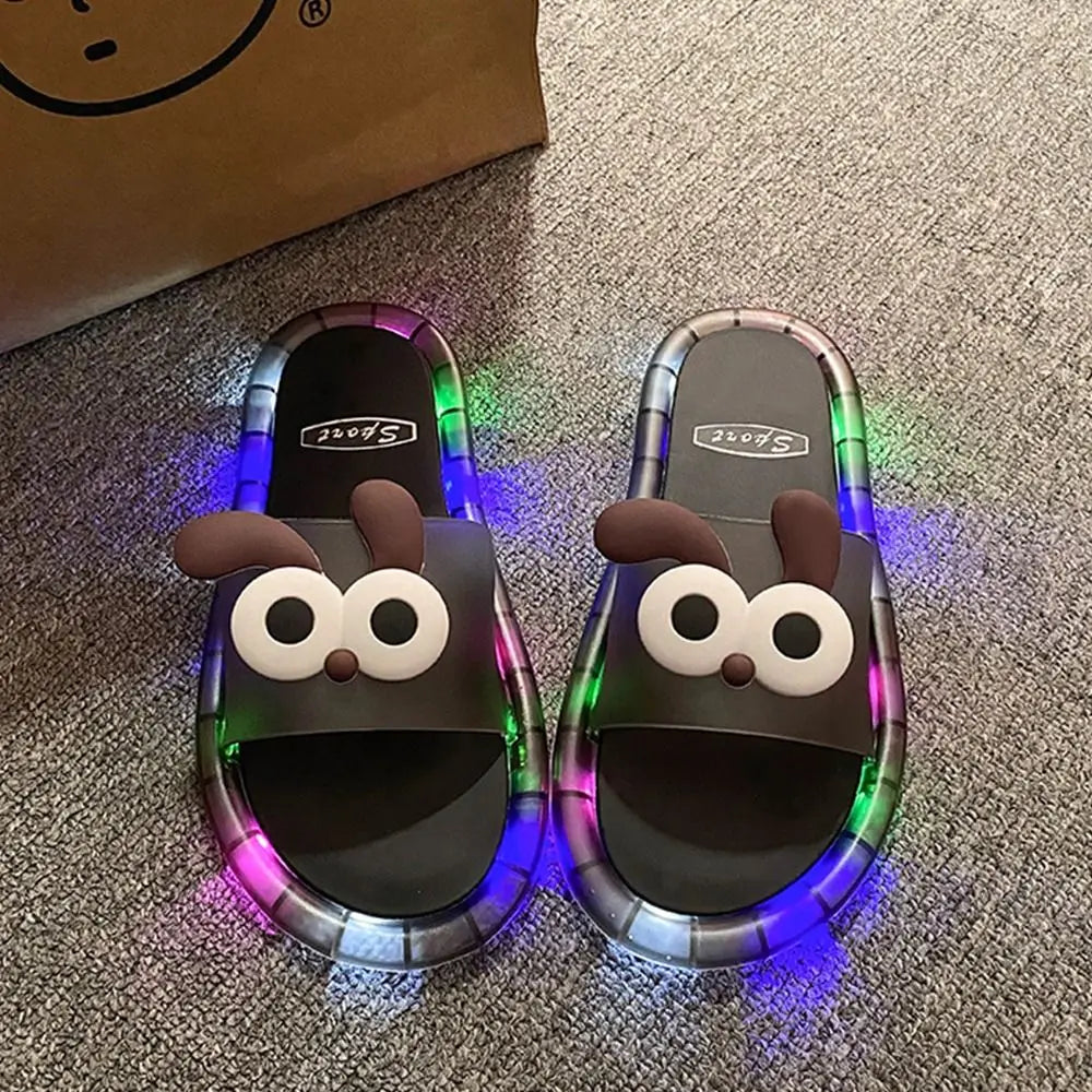 New PVC LED Light Up Slippers Cartoon Puppy Open Toe Luminous Sandals Non Slip Glowing Shoes Indoor Outdoor