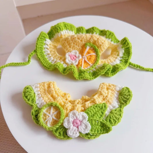 Crochet Pumpkin Cat Hat & Collar Set – Handmade Halloween Pet Accessory, S–M