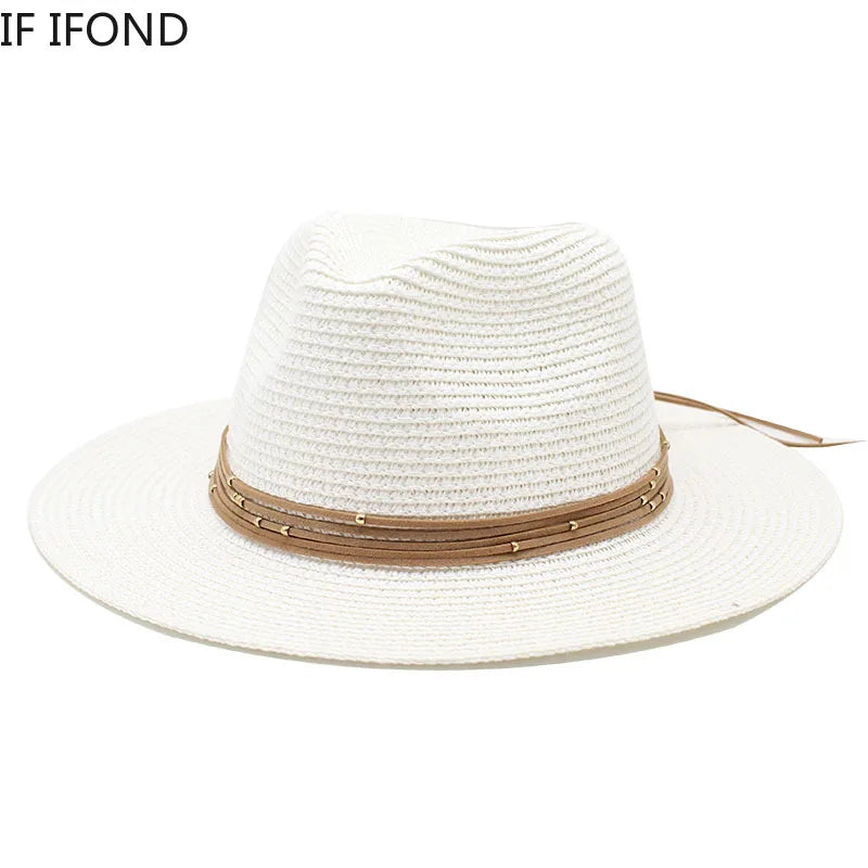 Big Size 60CM New Straw Hat 7cm Brim Summer Cooling Beach Sun Hat Outdoor Party Panama Jazz Hat Sombreros De Mujer