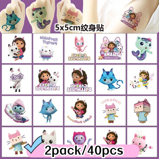 Cartoon 20PCS Cute Gabby Dollhouse Cats Tattoo Stickers Kawaii Anime party Waterproof Tattoos Sticker Pack Gift Toy