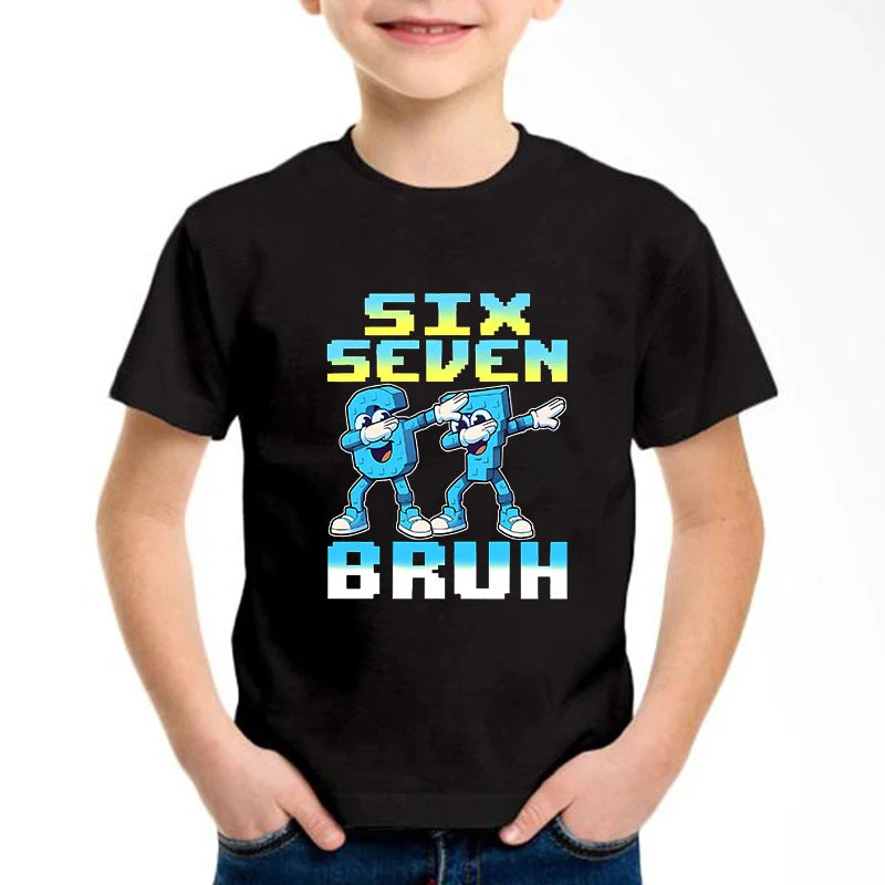 New Funny Six Seven Italian Brainrot 67 Number Graphic Print T-Shirt Boy/Girl Summer Short Sleeved Kids Comfortable Tshirt Top
