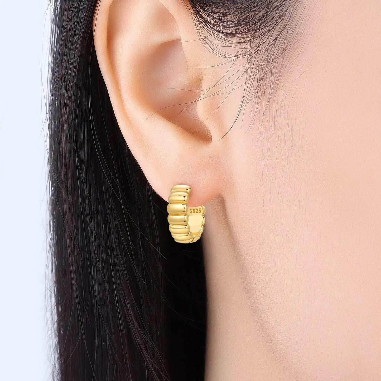 Orstarry S925 Sterling Silver Earring Artistic Textured Square Hoop Earring 18K Gold-plated For Women Birthday Gift Fine Jewelry