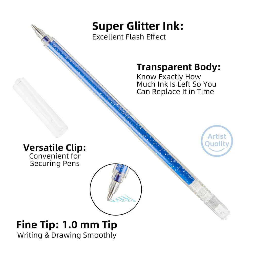 8-60 Colors Glitter Gel Pen 1.0mm Metal Glitter Color Ballpoint Pen Paper Cardstock Diary Cute Drawing Marking Coloring DIY Art