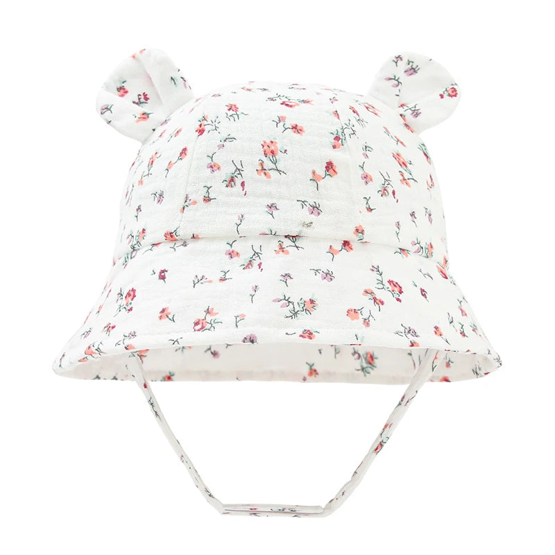 INS Summer Baby Solid Color Gauze Basin Hat New Rabbit Ear Fisherman Hat for Kids Sun Hat