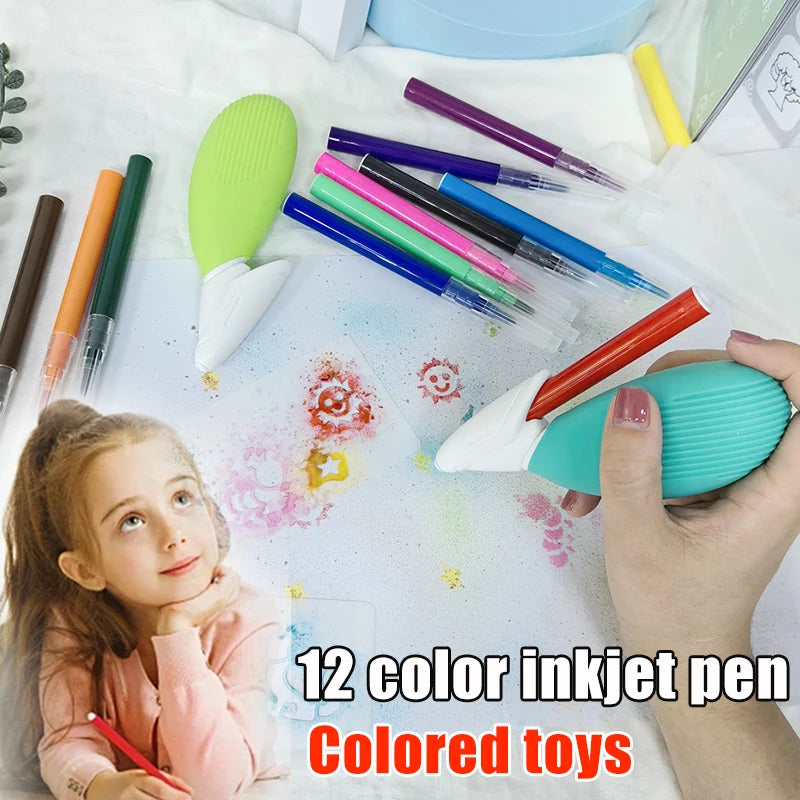 Electric Watercolor Spray Pen Children Hand-painted Color Paintbrush Washable 12 Color Spray Pen Kids Drawing Toys Gift Toys Set