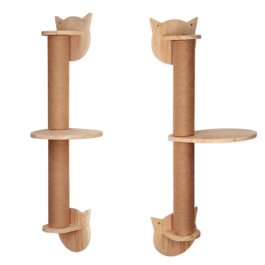 77cm Cat Activity Tree with Scratching Posts Wall Mounted Sisal Scratcher Pine Wall Climbing Hammock for Indoor Cats Accessories