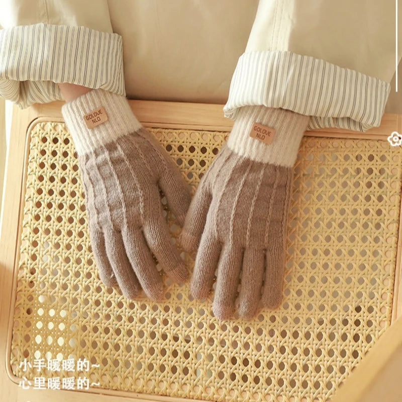 Women Warm Gloves Thick Plush Knitted Gloves Touch Screen Men Women Fashion Autumn Winter Keep Warm Riding Skiing Outdoor Gloves