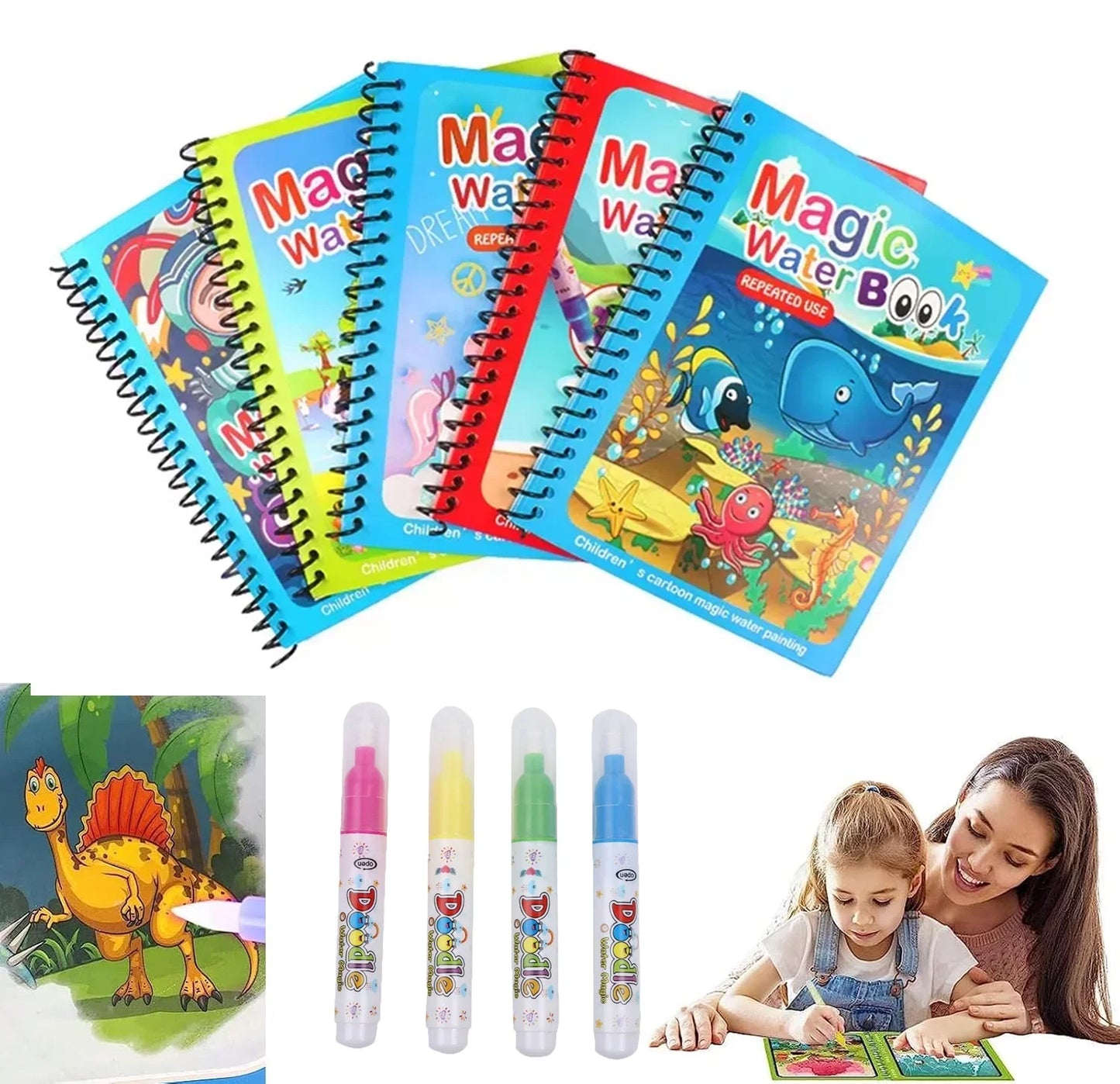 1pc Children's Drawing Coloring Books Sensory Early Education Puzzle Drawing Toys Ocean Dinosaur Animal Water Drawing Pictures