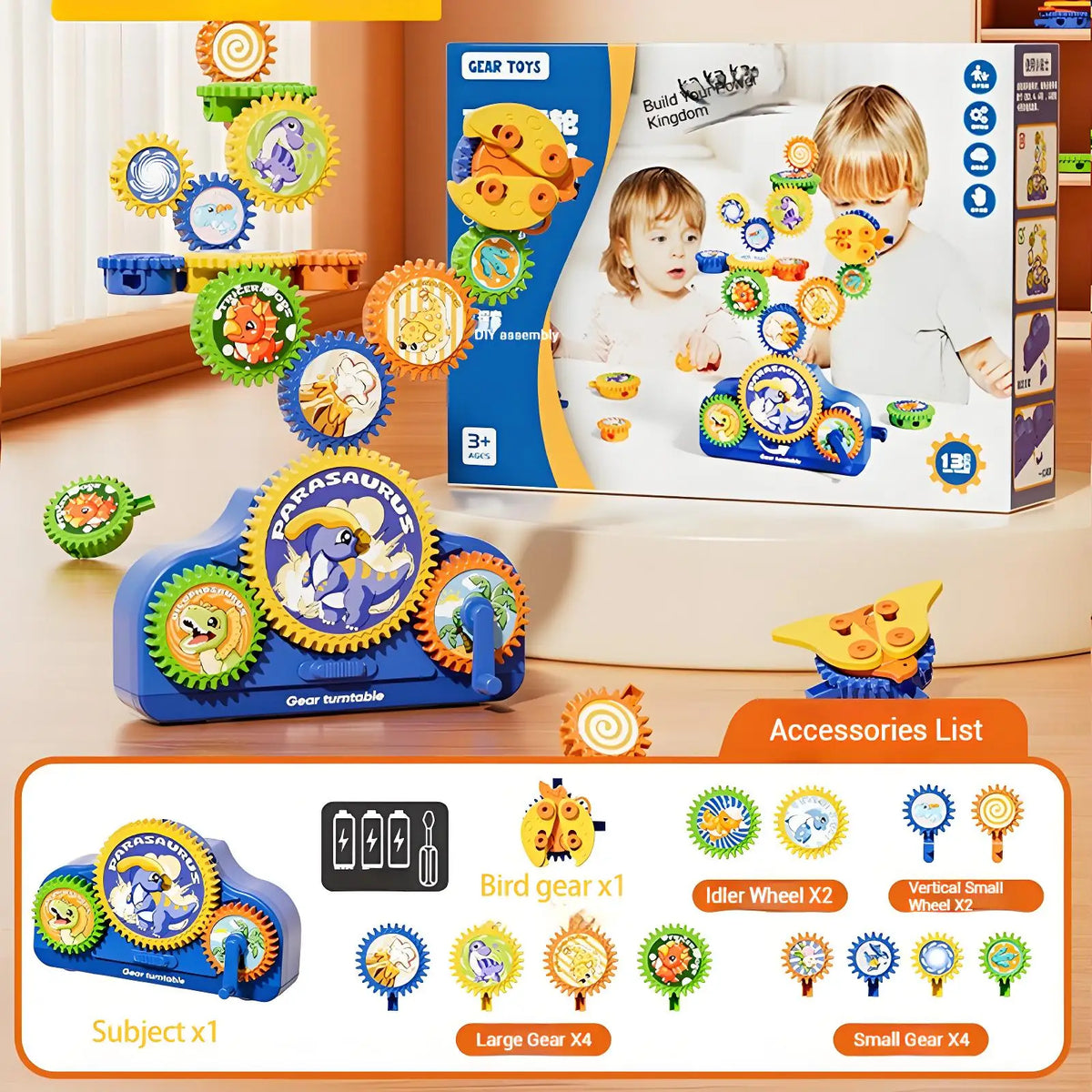 Kids Electric Gears Building Toy Set 3D Rotate Gears Assembly Model STEM Construction Toy Set Kids Educational Toys Xmas Gifts