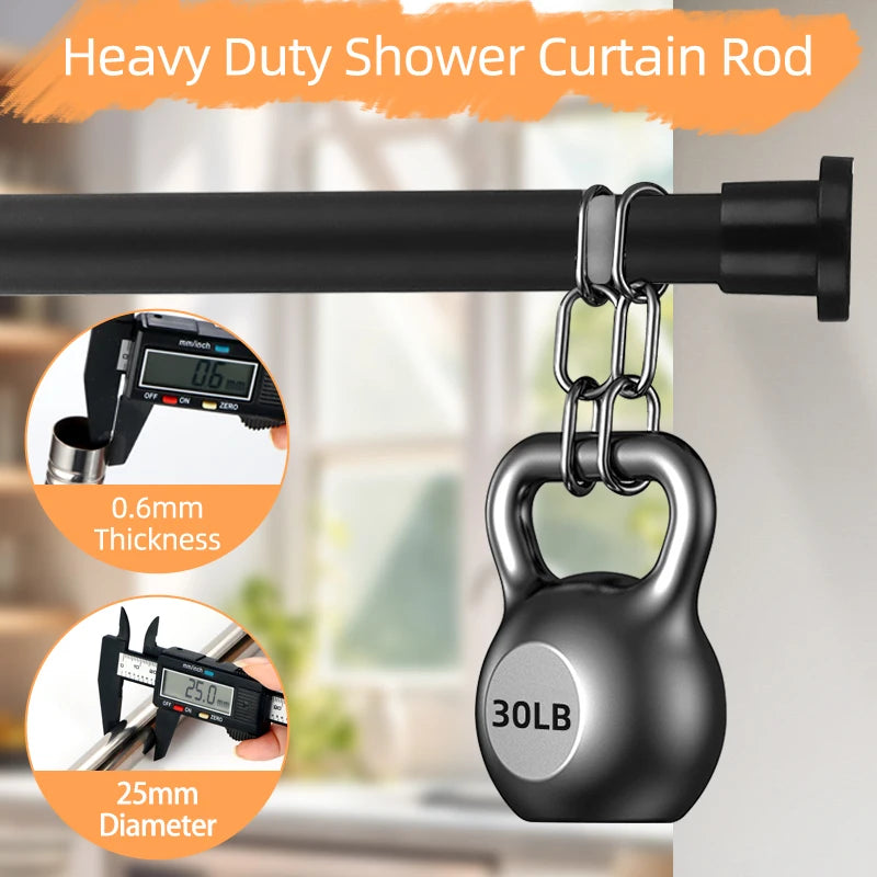 Adjustable Stainless Steel Shower Curtain Rod 80-240cm Telescopic No-Drill Clothes Drying Rack for Balcony Bathroom