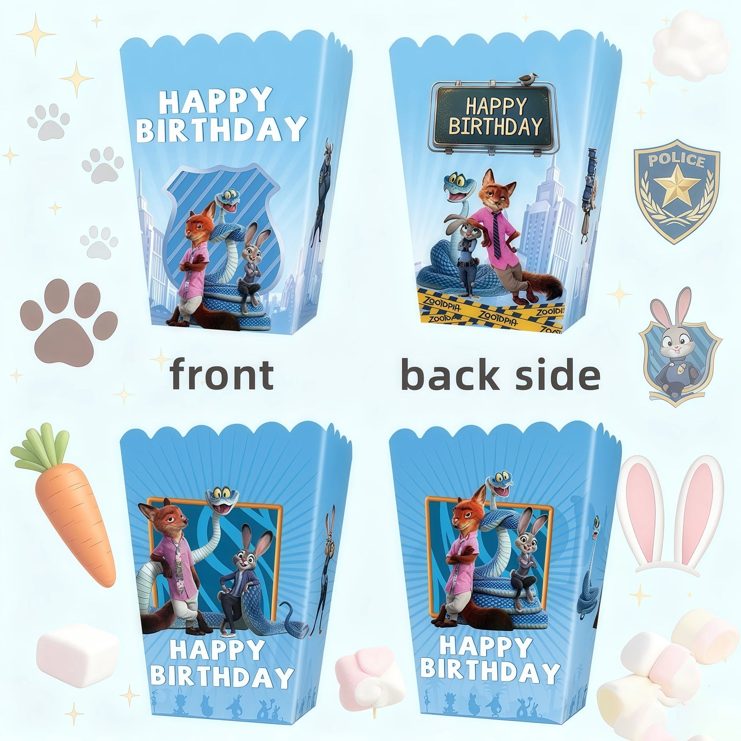 Zootopia Party Favors Slap Bracelets Keychain Stamp Popcorn Box Gift Bag Fillers Kids Birthday Decor Baby Shower Supplies Gifts