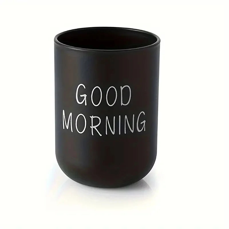 1pc Slogan Graphic Mouthwash Cup, Simple Couple Toothbrush Cup, Plastic Gargle Cup, Bathroom Tumbler, Bathroom Accesso