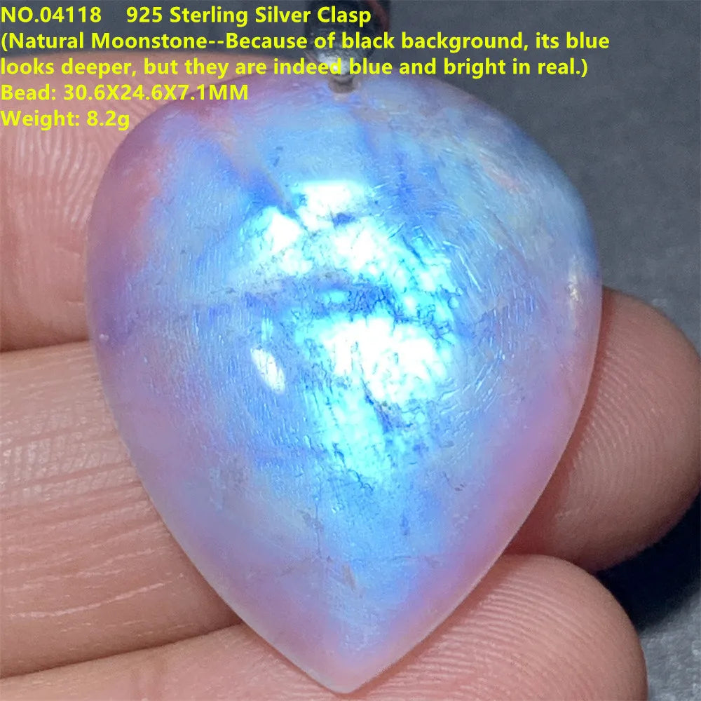 Natural Colorful Moonstone Pendants Necklaces Unusual Women Big Orange Blue Light Rainbow Moon Stones Bead Gemstone Jewelry S925