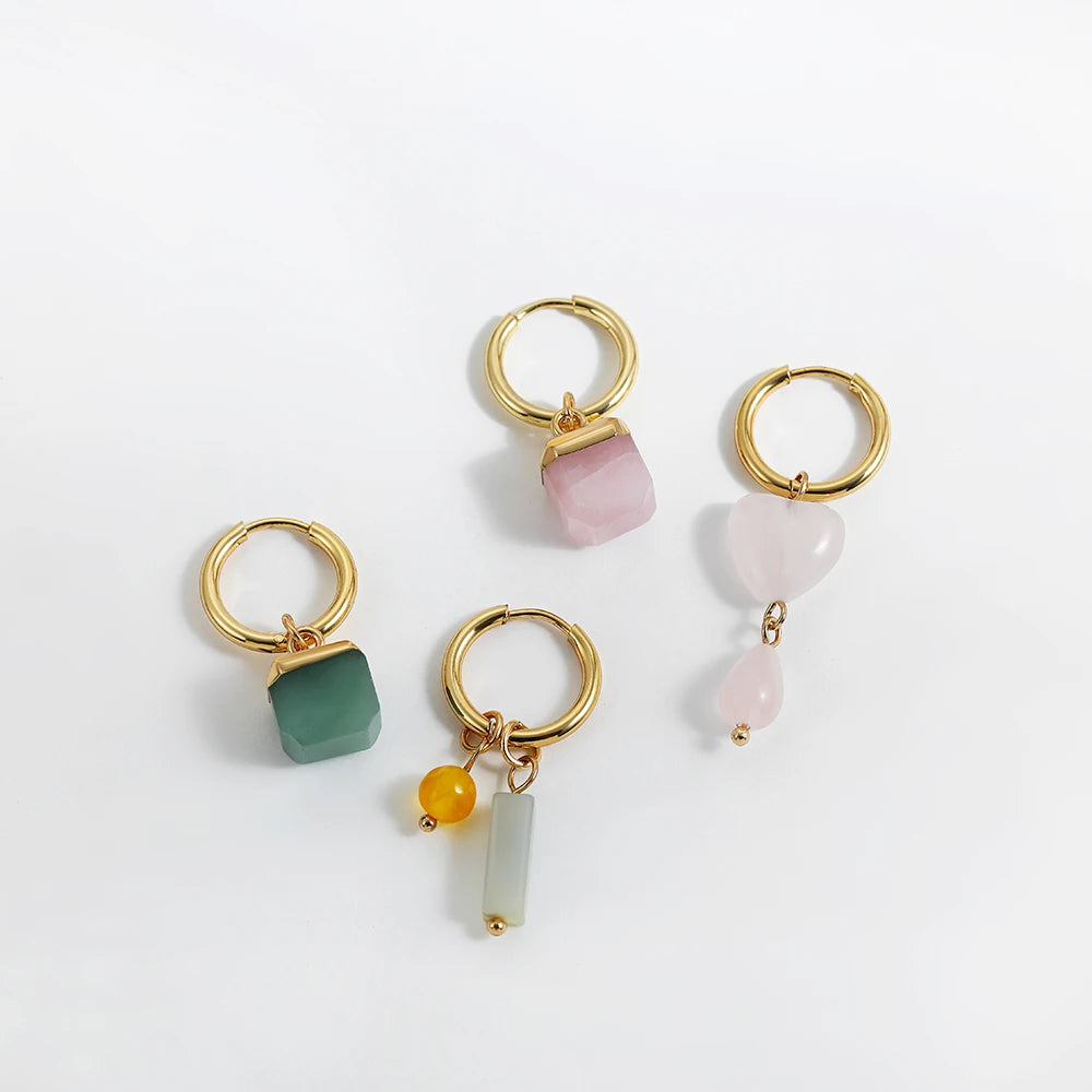 Vintage Natural Stone Agate Classic Drop Earrings Simple Crystal Rectangle Bead Asymmetric Earrings Bohemia Jewelry Female