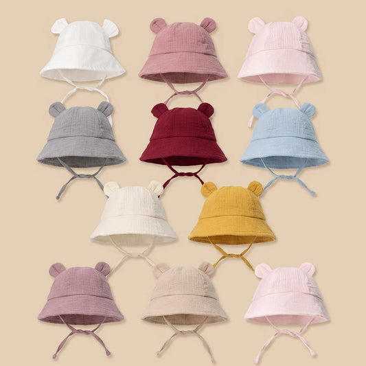 INS Summer Baby Solid Color Gauze Basin Hat New Rabbit Ear Fisherman Hat for Kids Sun Hat