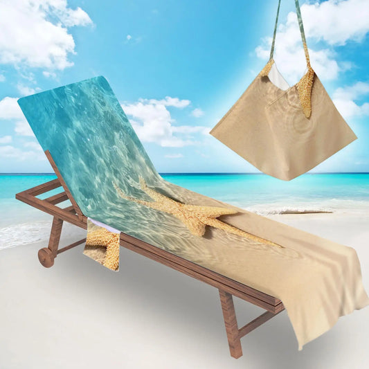 Chaise Lounge Towel Cover 83x29" Fitted Cover With Pocket Anti-Slip Foldable Beach Chair Cover For Pool Patio Courtyard Picnic