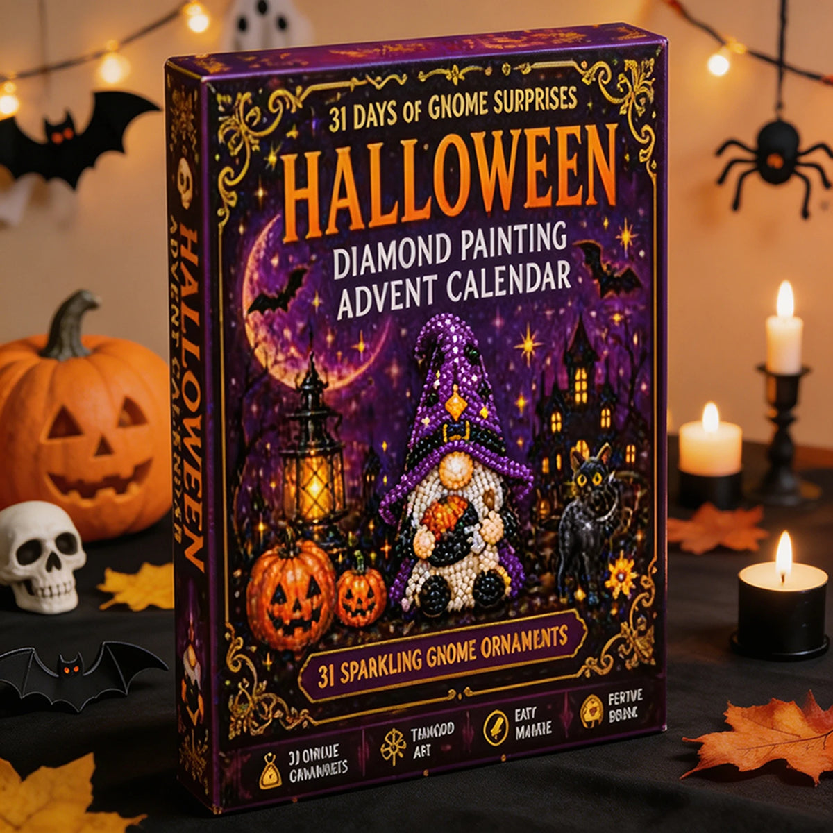 31 Days Of Gnome Surprises Halloween Diamond-Art Painting Advents Calendar Complete DIY Craft Kit Relaxing DIY Craft Activity