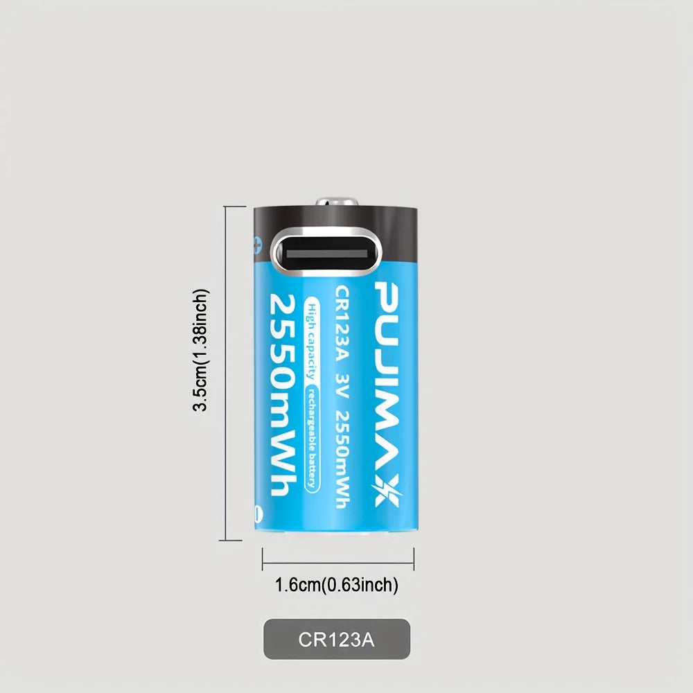 CR123A 3V 2500mWh Rechargeable Lithium Battery, Replacement Cell For Flashlight Digital Camera Home Security Alarm Device Outdoo