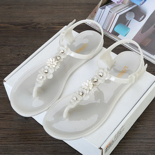 Summer Handwork Flower Women jelly Sandals 2025 New Clip Toe Flip Flops Shoes Female Flat Casual Beach Holiday Non-slip Slippers