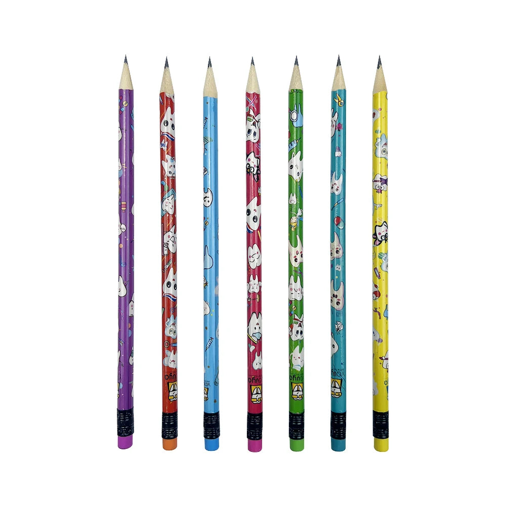 50pcs Dental Pencil Cute Cartoon Tooth Pattern Pencil With Eraser Children Drawing Pencil School Writing Stationery Dental Gifts