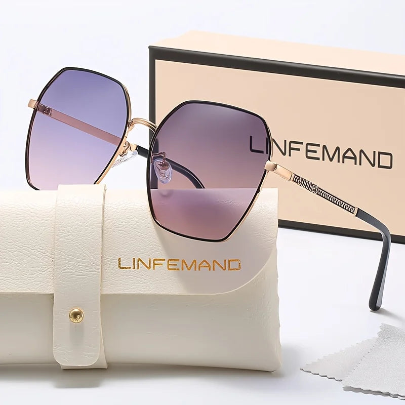 LINFEMAND Classic Metal Frame Gradient Lens Women's Sunglasses UV400 Summer Travel Essential Driving Cycling Festival Gift
