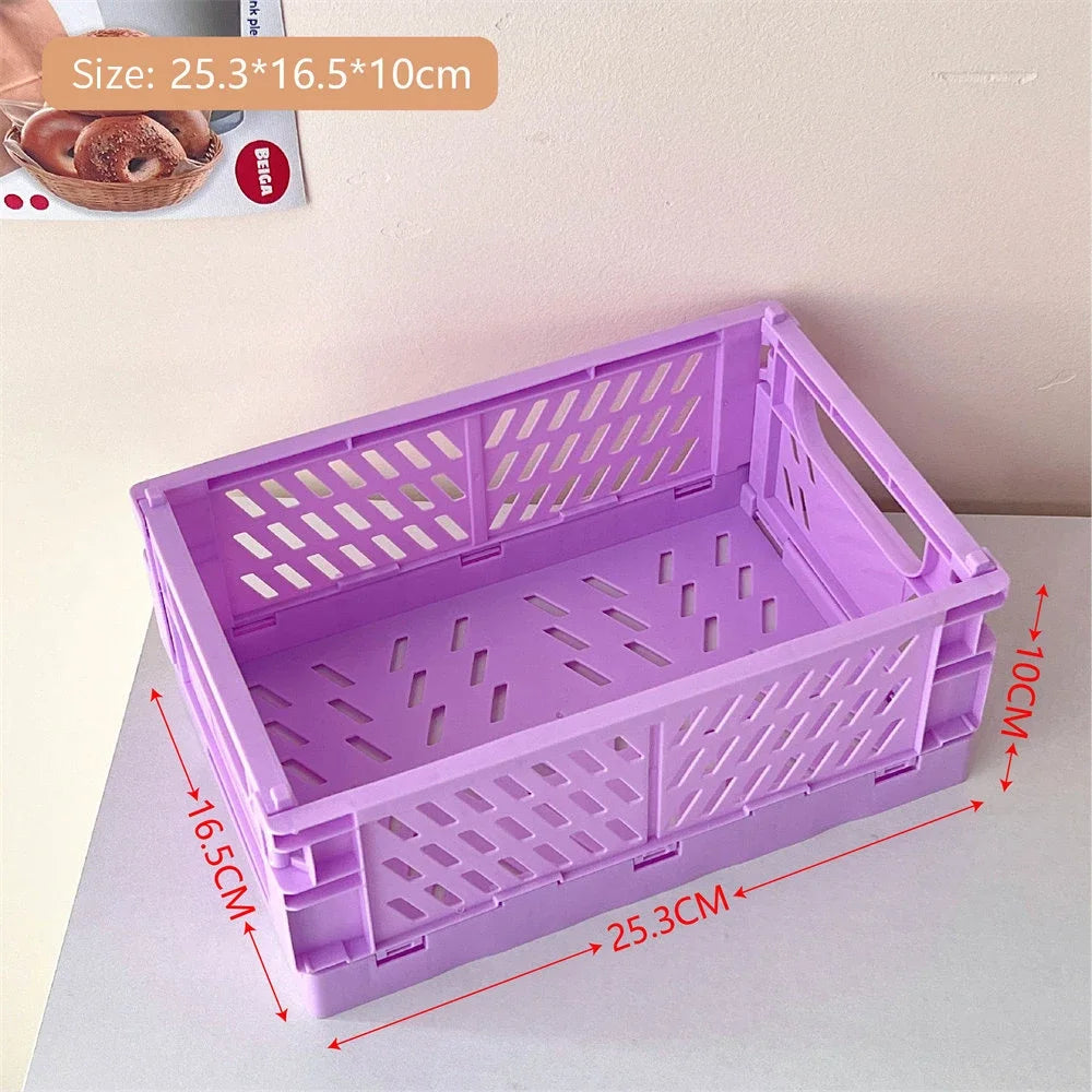 Foldable Storage Box with Handles Collapsible Crate for Toys, Cosmetics & Desk Organization