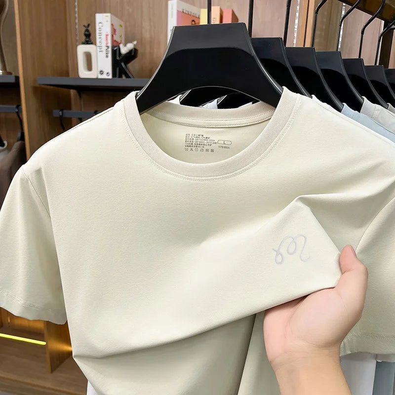 Men's New Summer High Quality Cooling Sensation T-Shirt Round Neck Brand Printing Short Sleeves Tops Leisure Fashion Men Swear