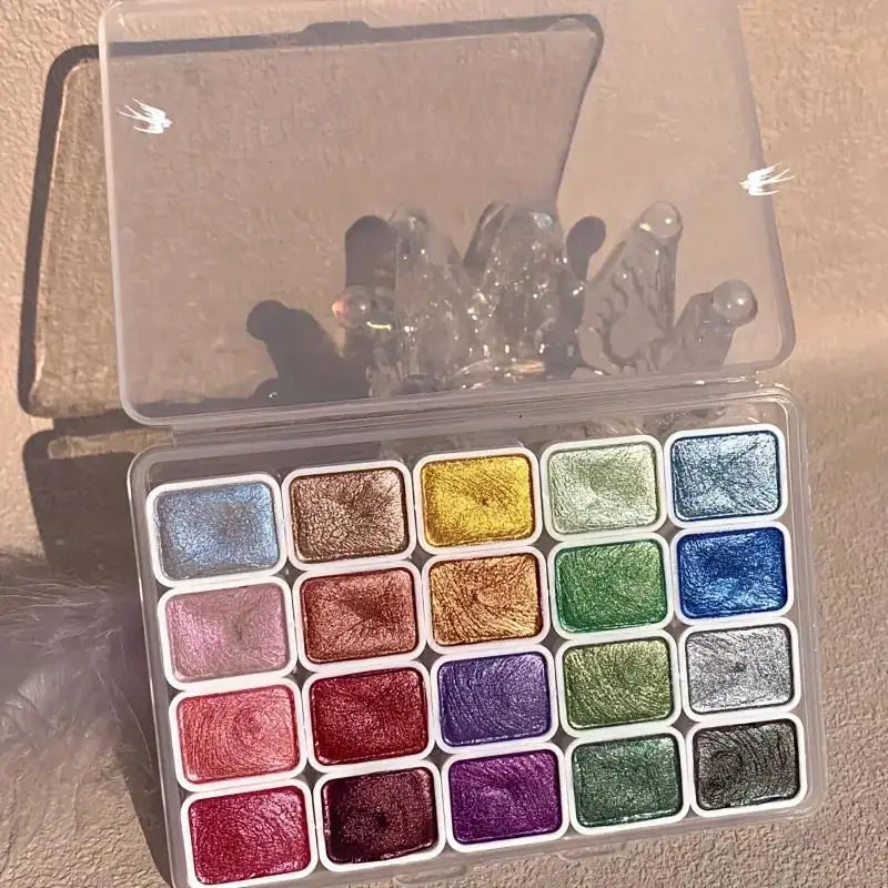 20Color Metal Watercolor Painting Set, New Portable Box With Sparkling Pearl Solid Watercolor Painting, Art Supplies