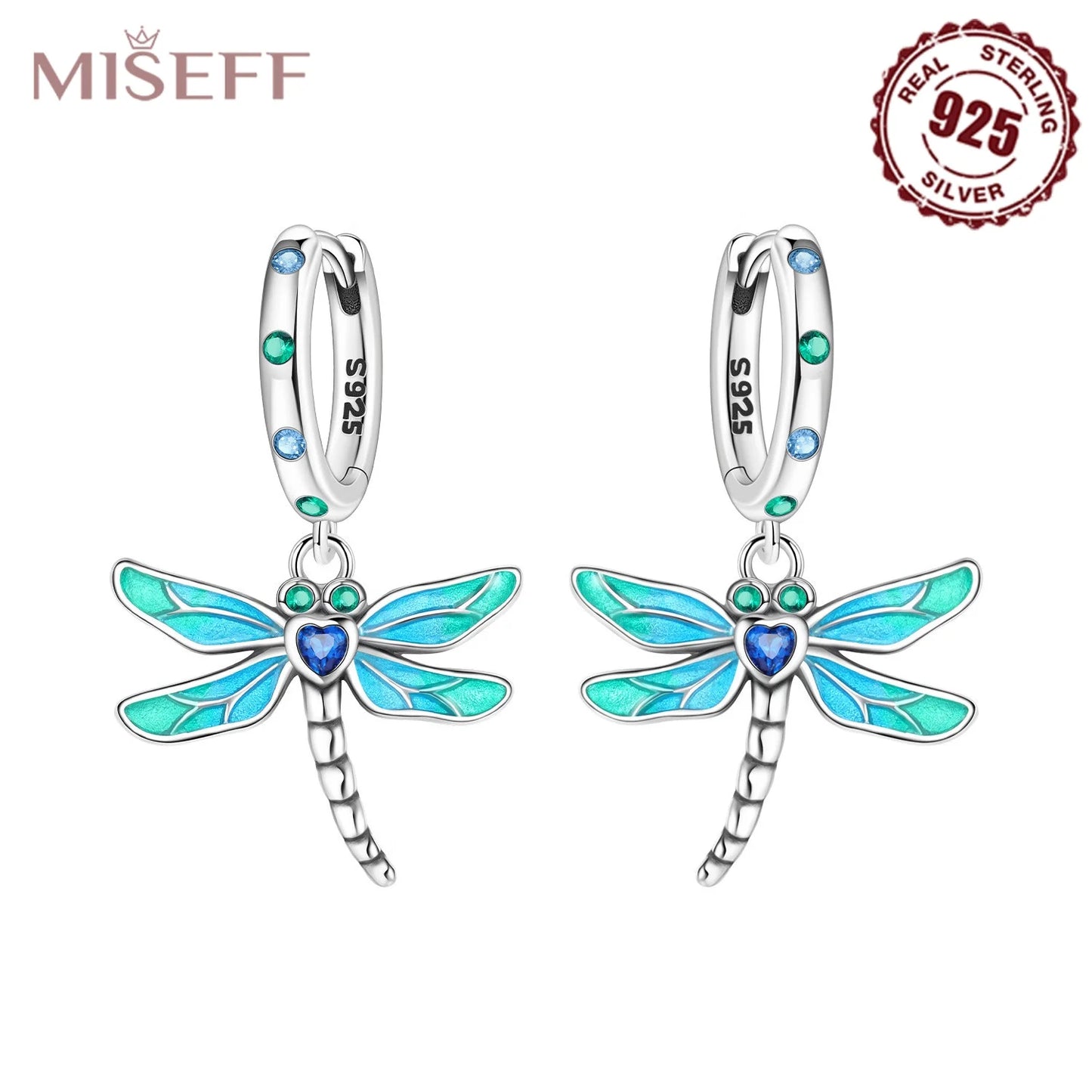 MISEFF S925 Sterling Silver Earring Exquisite Insect Gradient Dragonfly Earrings Original Jewelry Birthday Gifts For Women