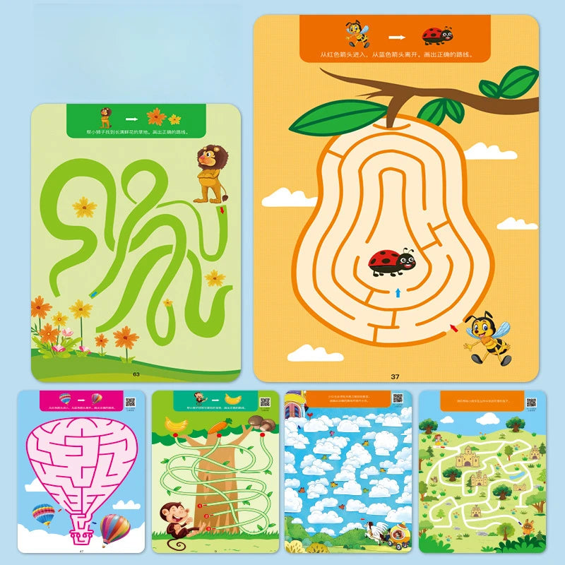 Maze Tracing Activities Reusable Focus Training Workbook for Kid Pen Control Exercises Sensory Learning Tool for Early Education