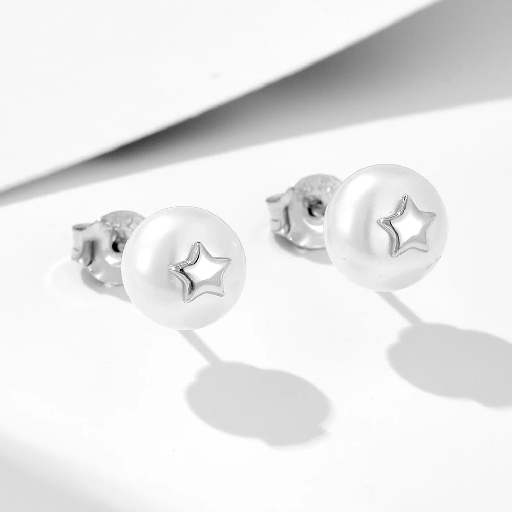 S925 Sterling Silver Star & Natural Pearl Earrings for Women French Vintage Luxury Versatile Ear Jewelry
