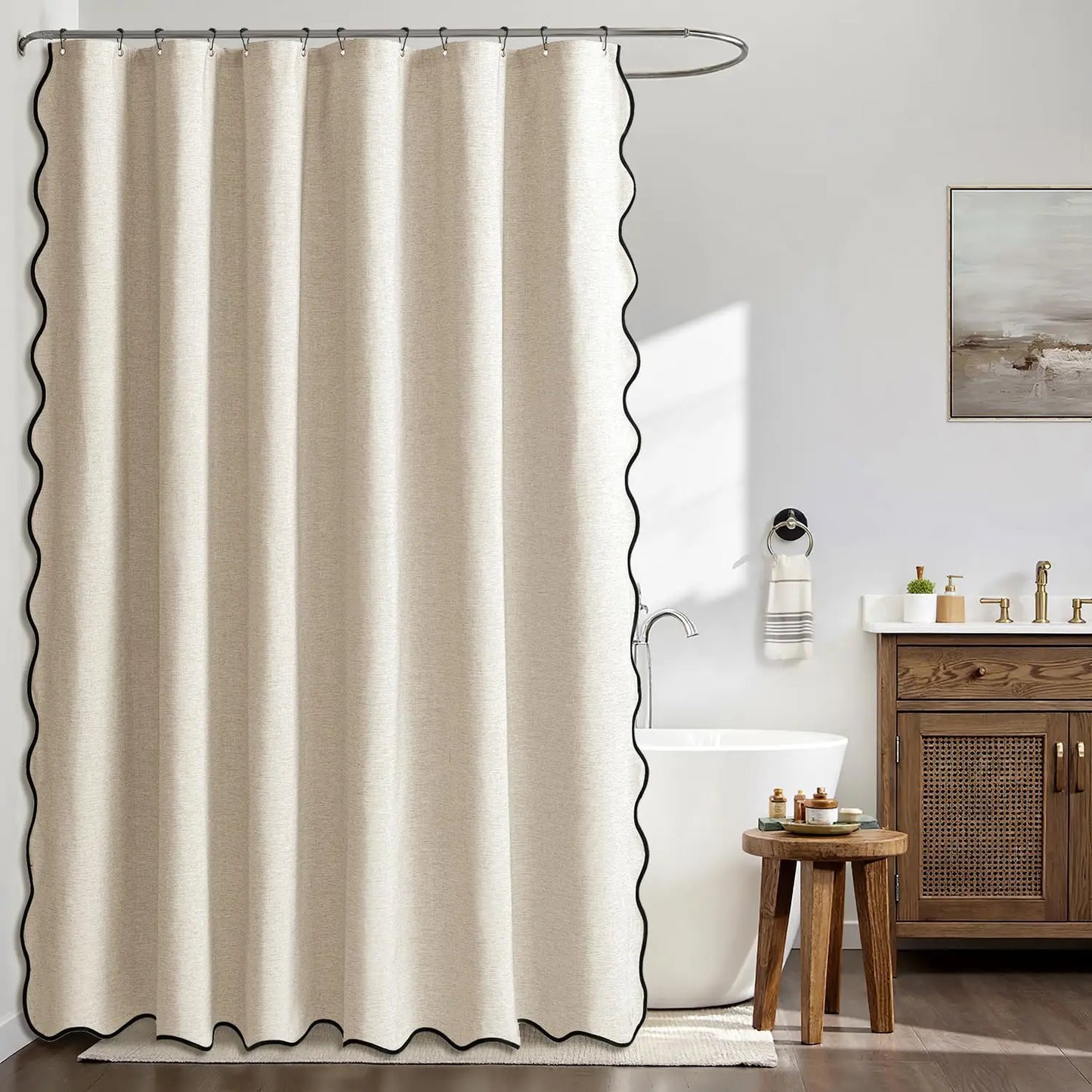 14 Colors Waterproof Shower Curtain with Wavy Edge & Scalloped Design - Quick Drying Splash Resistant Bathroom Decor