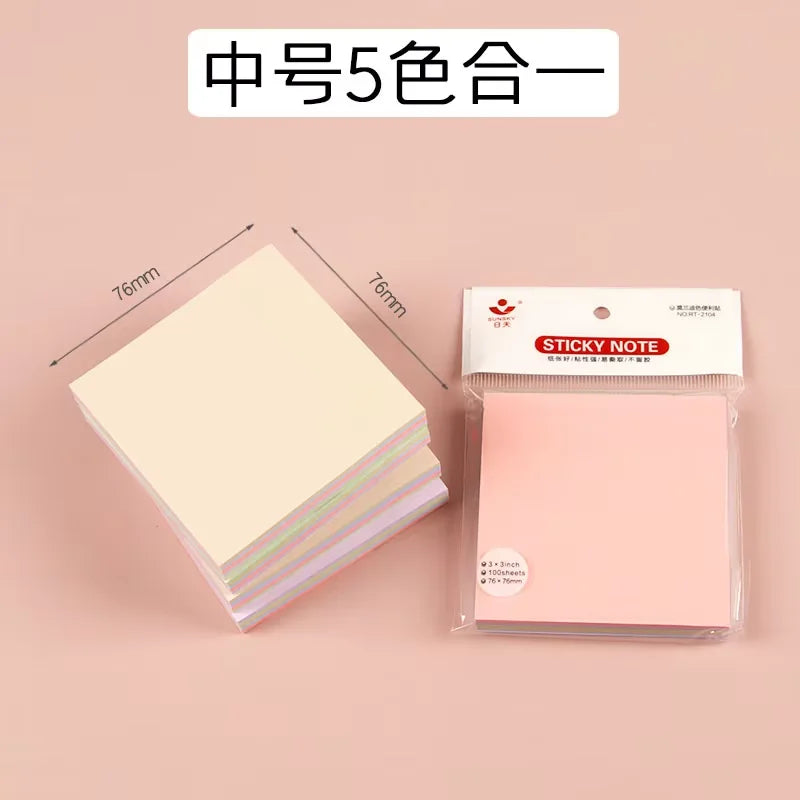 100 Sheets Full Stick Color Sticky Notes Pads Ins Style Memo Notepad Stationery for School Office Message Stickers Posted It