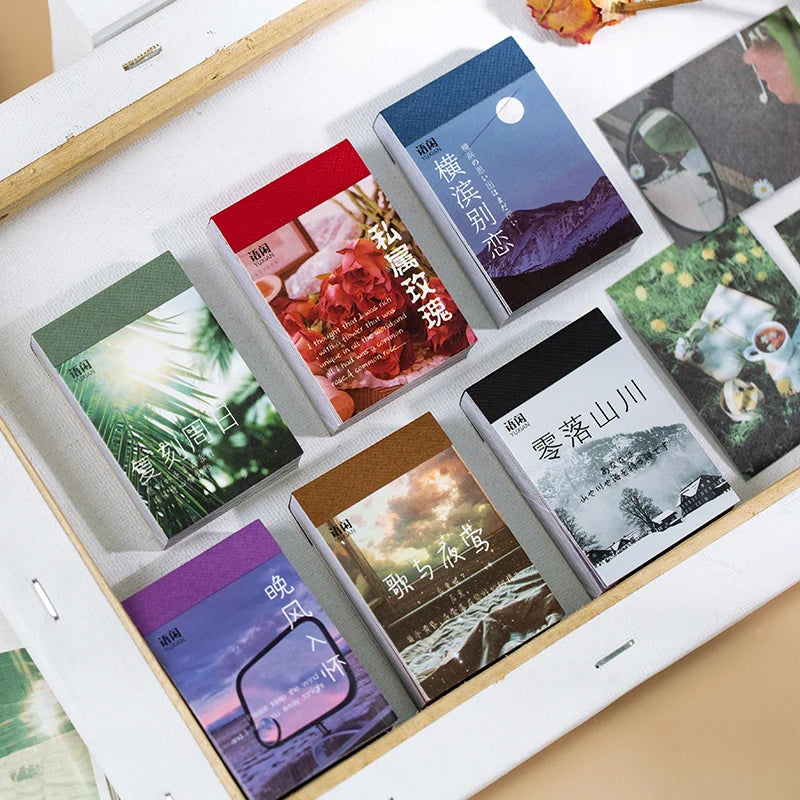 Yoofun 50 Sheets Natural Scenery&Art Paintings Stationery Stickers Book Aesthetic Landscape Cute Scrapbooking Planner Journaling
