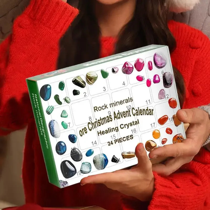 Stone Rock Mineral Collection Advent Calendar 24 Grids Countdown Box Educational Christmas Gift for Kids