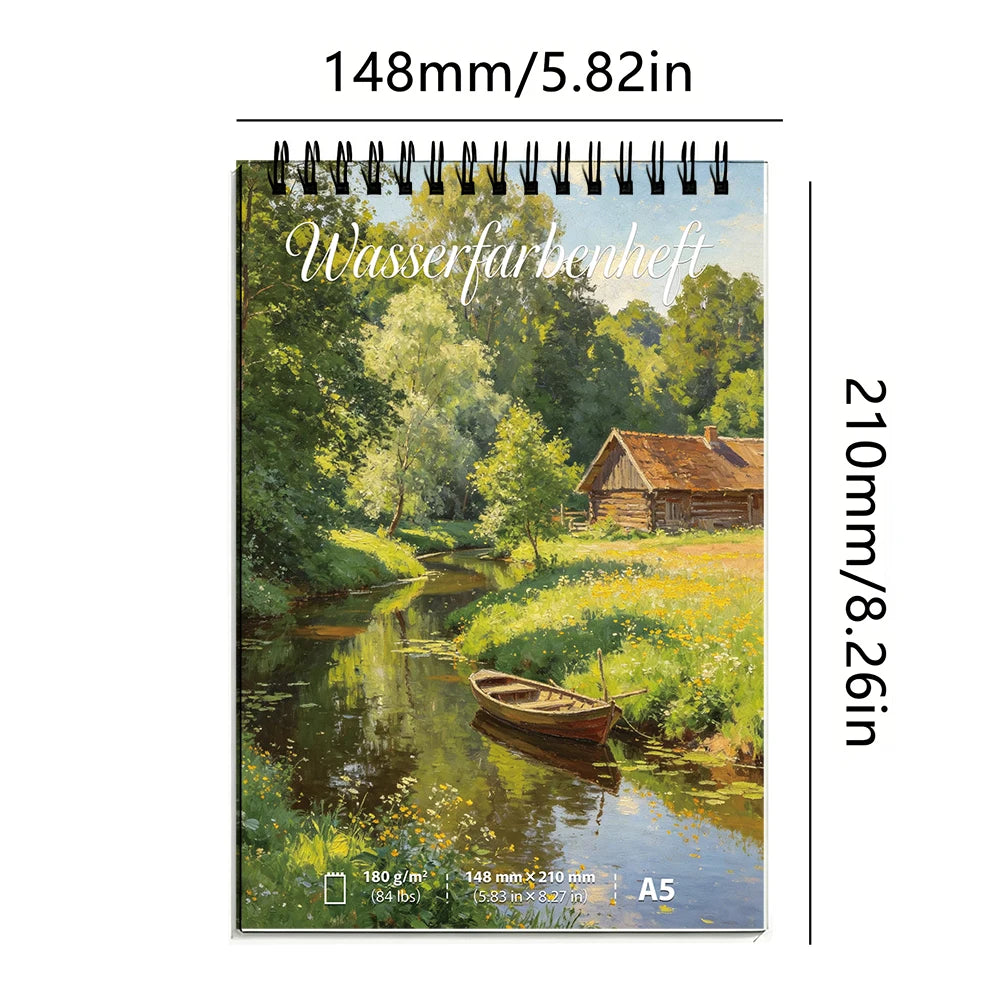A4/A5 180GSM Spiral Bound Watercolor Sketchbook, 30 Sheets Acid-Free Thick Paper, Art Notebook for Watercolor, Gouache, Drawing,
