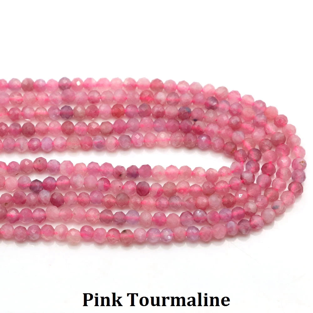 2 3mm Natural Faceted Amethyst Garnet Tourmaline Gem Stone Beads Round Mineral Bead for Jewelry Making DIY Bracelet Accessories