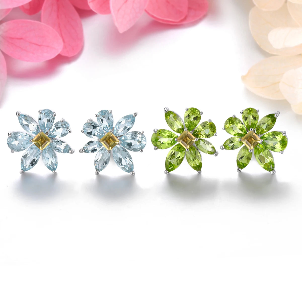 Natural Sky Blue Topaz Sterling Silver Earring 7.8 Carats Genuine Gemstone Citrine Flower Design Spring New Design S925