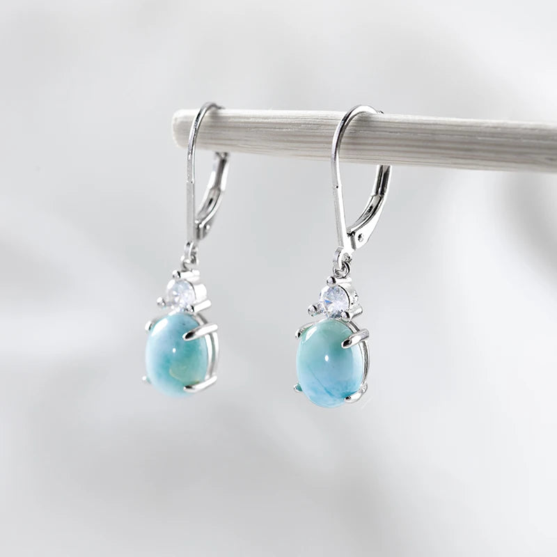 Luxury Natural Larimar Stone S925 Earrings Stud Sterling Silver Earring Crystal Jewelry for Women Mother's Day Gifts Accessories