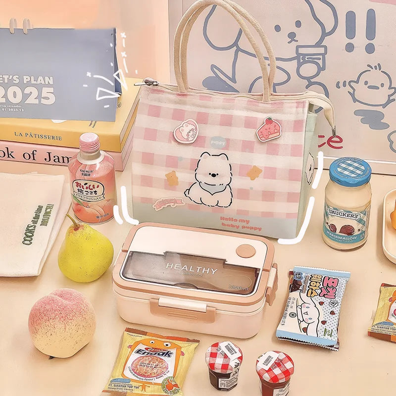 Cute Cat Thermal Lunch Bag For Women Girls Kawaii Portable Insulated Lunch Box Bag Bento Pouch Food Storage Bags For Kids Adults