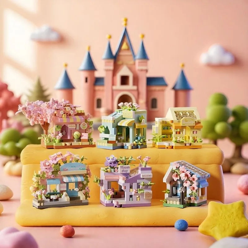 Mini City Street View Flower Shop Building Blocks, Cute House Model Bricks, Girls DIY Assembly Educational Toys for Kid