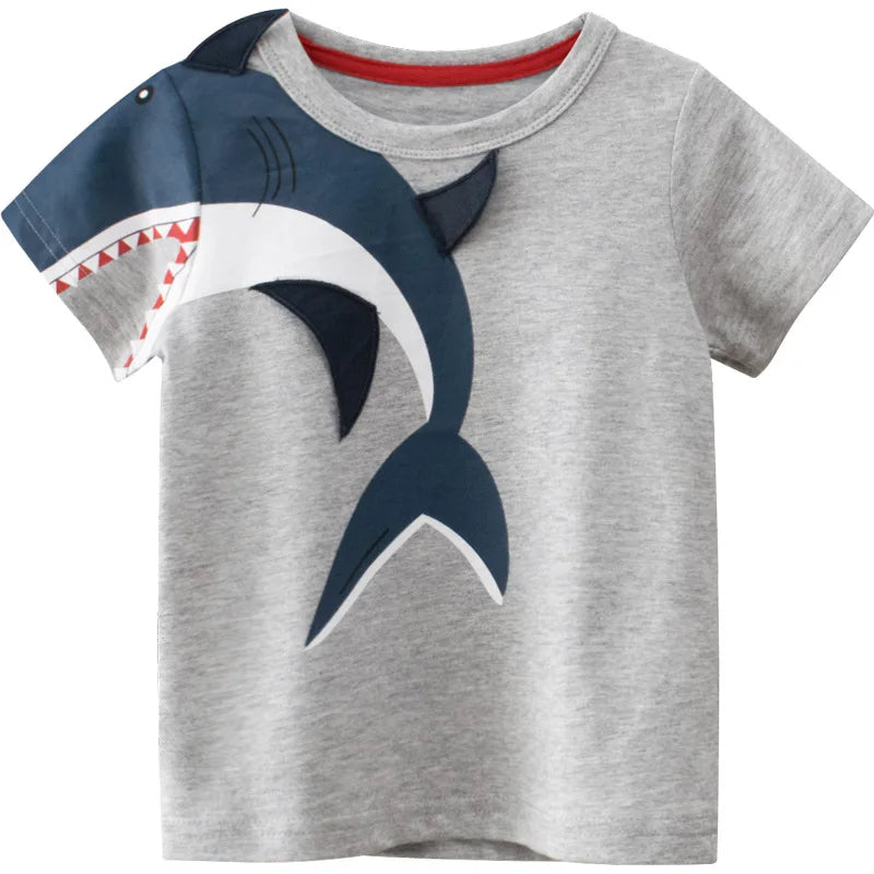 Shark Print T-shirt Summer 2025 New Childrens Fashion Simple Daily All-match Short Sleeved T-shirt Kids Clothes