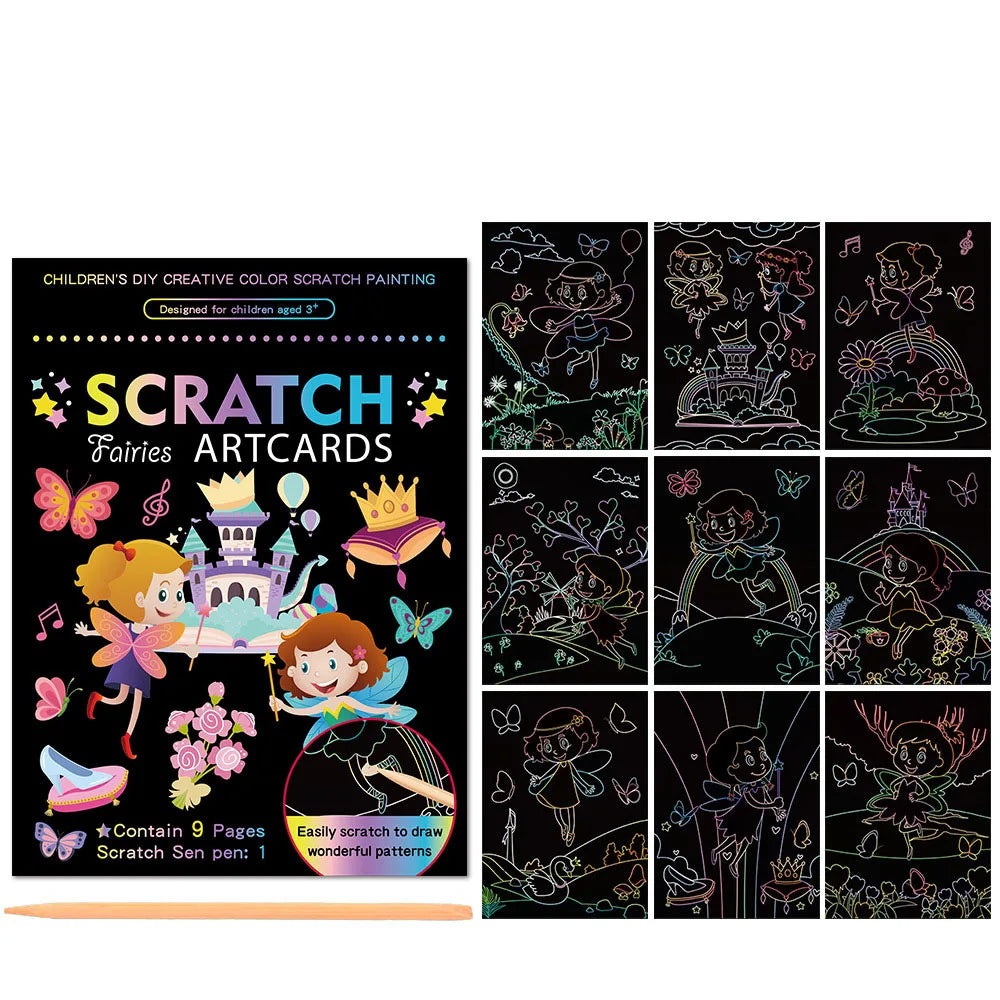 Children Scratch Painting Set Magic Rainbow Colors Scratch Art Painting Card Books Early Education Template Drawing Toys For Kid
