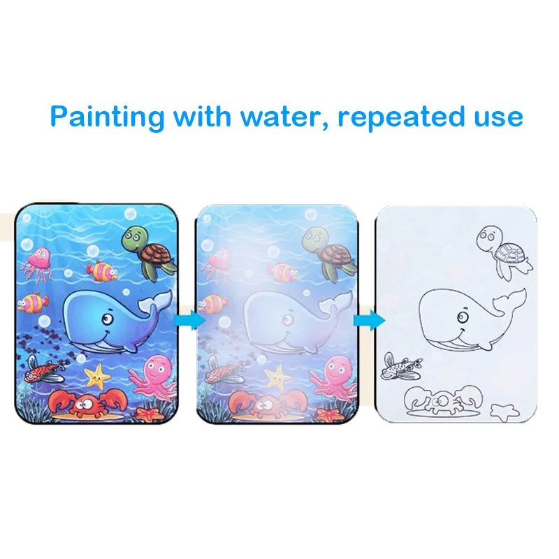 Magical Book Water Drawing Reusable Coloring Book with Pen Magic Water Graffiti Learning Painting Drawing Book for Kids Children