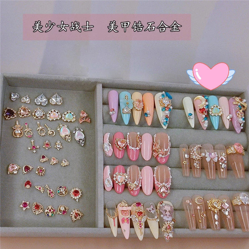 Sailor Moon Manicure Jewelry 3D Zircon Diamond Nail Art Decoration Japanese Beautiful Girl Nail Material Set